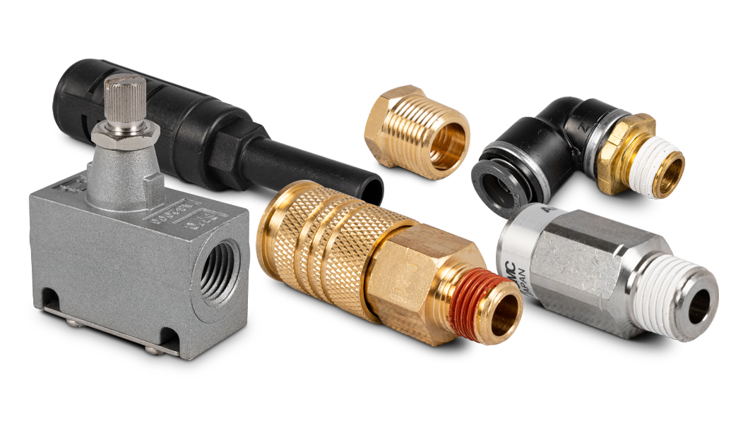 Shop fittings, ptc, threaded, flow controls, dump mufflers, and more
