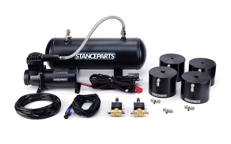 stance parts エアカップ　コンプレッサータンク一式セット Stanceparts Complete 4 Corner Air Cup Lift System | Bag Riders